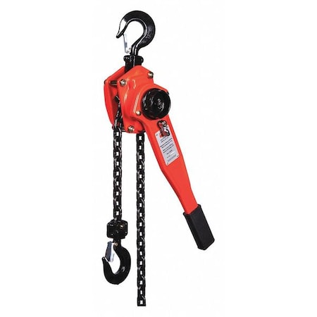 DAYTON Lever Chain Hoist, 3,000 lb Load Capacity, 10 ft Hoist Lift, 1 7/64 in Hook Opening 4ZX47