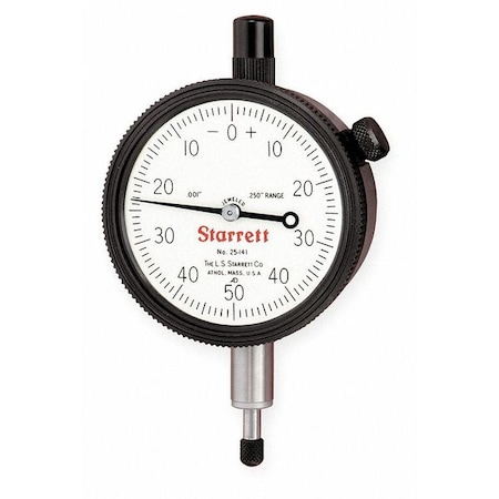 STARRETT Dial Indicator, 0 to 0.250 In, 0-50-0 25-141J