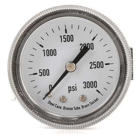 Zoro Select Panel-Mount Pressure Gauge, 0 to 3,000 psi, 2 in Dial, 1/8 in NPT, Center Back Location 4CEY4