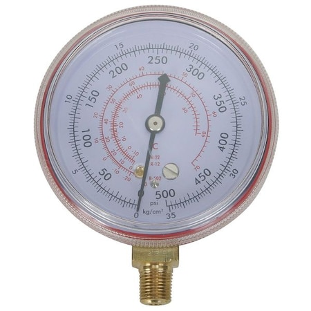 Zoro Select Gauge, 2-1/2 In Dia, High Side, Red, 500 psi 4CFD2