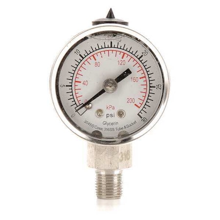 Zoro Select Commercial Pressure Gauge, 0 to 30 psi, 1 1/2 in Dial, 1/8 in NPT, Bottom Location 4CFE1