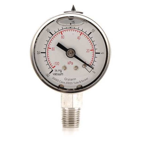 Zoro Select Vacuum Gauge, Liquid Filled, 2 In 4CFF4
