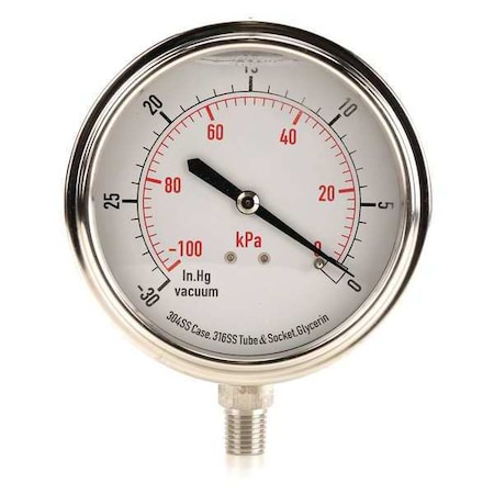 Zoro Select Vacuum Gauge, Liquid Filled, 3-1/2 In 4CFJ5
