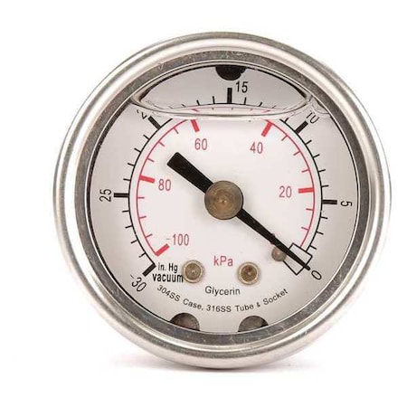 Zoro Select Commercial Pressure Gauge, 0 to 160 psi, 1 1/2 in Dial, 1/8 in NPT, Center Back Location 4CFL6