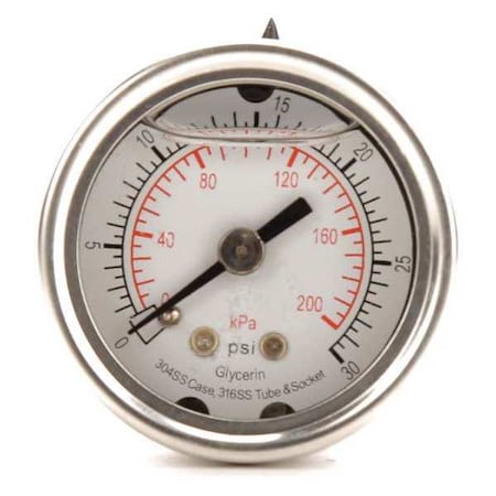 Zoro Select Commercial Pressure Gauge, 0 to 30 psi, 1 1/2 in Dial, 1/8 in NPT, Center Back Location 4CFL3