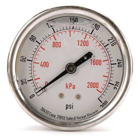 Zoro Select Commercial Pressure Gauge, 0 to 300 psi, 2 1/2 in Dial, 1/4 in NPT, Center Back Location 4CFR9