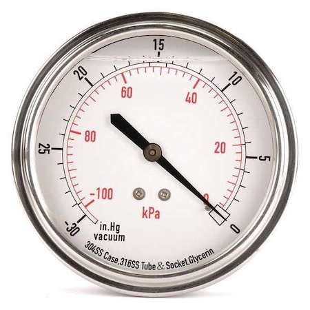 Zoro Select Vacuum Gauge, Liquid Filled, 3-1/2 In 4CFU7