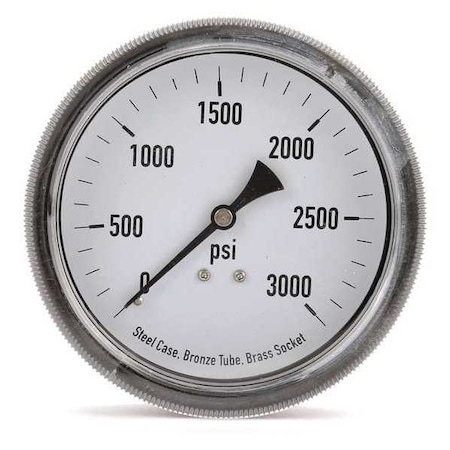 Zoro Select Panel-Mount Pressure Gauge, 0 to 3,000 psi, 3 1/2 in Dial, 1/4 in NPT, Center Back Location 4CFC2