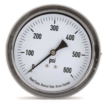 Zoro Select Panel-Mount Pressure Gauge, 0 to 600 psi, 3 1/2 in Dial, 1/4 in NPT, Center Back Location 4CFA9