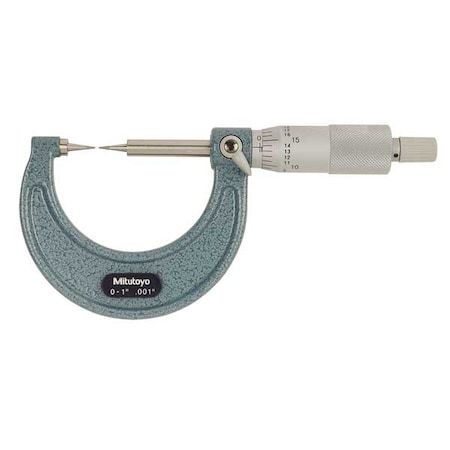 MITUTOYO Point Micrometer, 0 to 1", 15 Deg Carbide 112-189