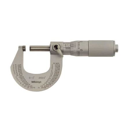 Mitutoyo Micrometer, 0 to 1", 0.0001", Friction 102-329-10