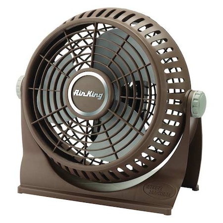 AIR KING 9" Table & Floor Fan, Non-Oscillating, 2 Speeds, 120VAC, Brown, Carrying Handle, Rotating Fan Head 9525