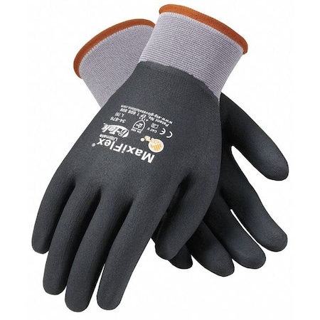 Pip Coated Gloves, Microporous Nitrile, Foam, Full, 4 Abrasion Level, Gray/Black, XS 1 PR 34-876