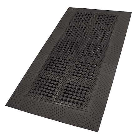 Notrax Interlocking Drainage Mat, PVC, Diamond, 3 ft W x 5 ft L, Black 620S0035BL