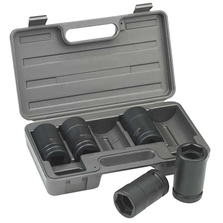 Otc 1" Drive Socket Set SAE, Metric 5 Pieces 1 1/2 in, 33mm to 41mm , Black Oxide 1944