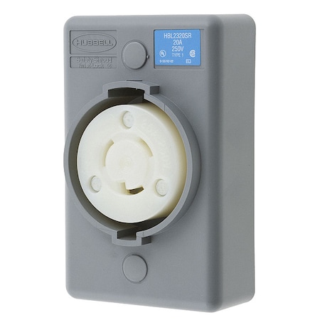 Hubbell Wiring Device-Kellems Locking Receptacle, L6-20R, 20 A, 250V AC, Single Phase, 2 Pole, Surface Mount, Screw Terminals HBL2320SR