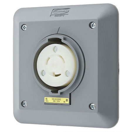Hubbell Wiring Device-Kellems Locking Receptacle, L5-20R, 20 A, 125V AC, Single Phase, 2 Pole, Flush Mount, Screw Terminals, Gray HBL2310SR2