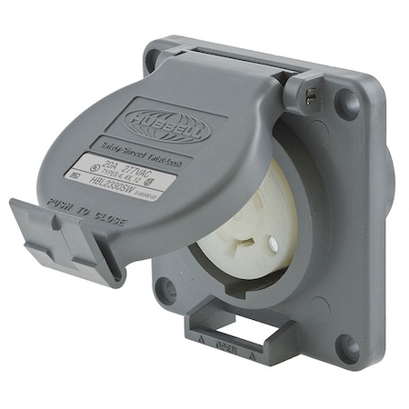 Hubbell Wiring Device-Kellems Watertight Locking Receptacle, L7-20R, 20 A, 277V AC, Single Phase, 2 Pole, Flush Mount, Gray HBL2330SW