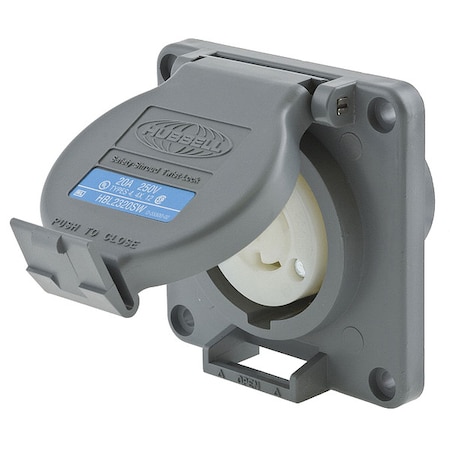 Hubbell Wiring Device-Kellems Watertight Flanged Locking Receptacle, L6-20R, 20 A, 250V AC, Single Phase, 2 Pole, Flush Mount HBL2320SW