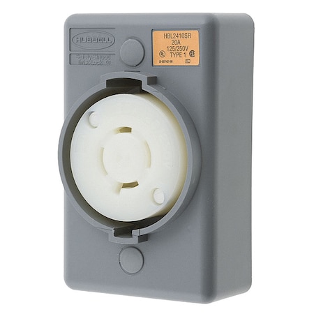 Hubbell Wiring Device-Kellems Locking Receptacle, L14-20R, 20 A, 125/250V AC, Single Phase, 3 Pole, Surface Mount, Gray HBL2410SR