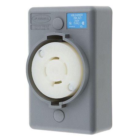 Hubbell Wiring Device-Kellems Locking Receptacle, L15-20R, 20 A, 250V AC, Three Phase, 3 Pole, Surface Mount, Screw Terminals HBL2420SR