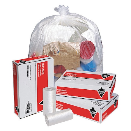 Tough Guy 60 Gal Trash Bags, 38 in x 60 in, Heavy-Duty, 16 micron, Clear, 200 Pack 4KN37