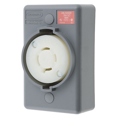 Hubbell Wiring Device-Kellems Locking Receptacle, L16-20R, 20 A, 480V AC, Three Phase, 3 Pole, Surface Mount, Screw Terminals HBL2430SR
