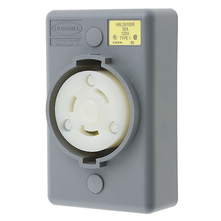 Hubbell Wiring Device-Kellems Locking Receptacle, L5-30R, 30 A, 125V AC, Single Phase, 2 Pole, Surface Mount, Screw Terminals HBL2610SR