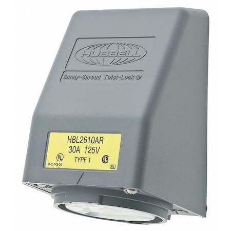 Hubbell Wiring Device-Kellems Flanged Locking Receptacle, L5-30R, 30 A, 125V AC, Single Phase, 2 Pole, Flush Mount, Gray HBL2610AR
