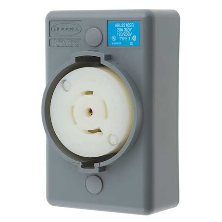 Hubbell Wiring Device-Kellems Locking Receptacle, L21-20R, 20 A, 120/208V AC, Three Phase, 4 Pole, Surface Mount, Screw Terminals HBL2510SR