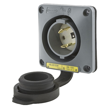 Hubbell Wiring Device-Kellems Watertight Flanged Locking Inlet, 30 A, 125V AC, Single Phase, 2 Pole, Flush Mount, Screw Terminals HBL2615SW