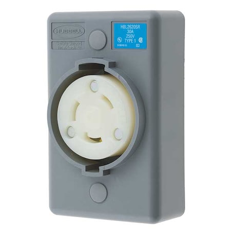 Hubbell Wiring Device-Kellems Locking Receptacle, L6-30R, 30 A, 250V AC, Single Phase, 2 Pole, Surface Mount, Screw Terminals HBL2620SR