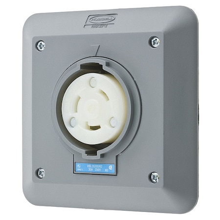 Hubbell Wiring Device-Kellems Locking Receptacle, L6-30R, 30 A, 250V AC, Single Phase, 2 Pole, Flush Mount, Screw Terminals HBL2620SR2