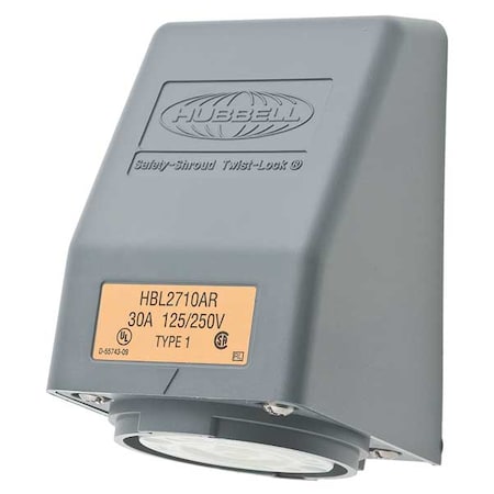 Hubbell Wiring Device-Kellems Flanged Locking Receptacle, L14-30R, 30 A, 125/250V AC, Single Phase, 3 Pole, Flush Mount, Gray HBL2710AR