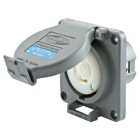 Hubbell Wiring Device-Kellems Watertight Flanged Locking Receptacle, L15-30R, 30 A, 250V AC, Three Phase, 3 Pole, Flush Mount HBL2720SW