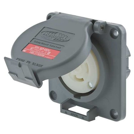 Hubbell Wiring Device-Kellems Watertight Flanged Locking Receptacle, L16-30R, 30 A, 480V AC, Three Phase, 3 Pole, Flush Mount HBL2730SW