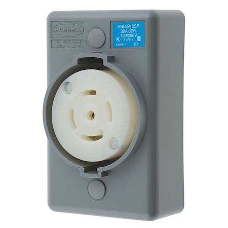 Hubbell Wiring Device-Kellems Locking Receptacle, L21-30R, 30 A, 120/208V AC, Three Phase, 4 Pole, Surface Mount, Screw Terminals HBL2810SR