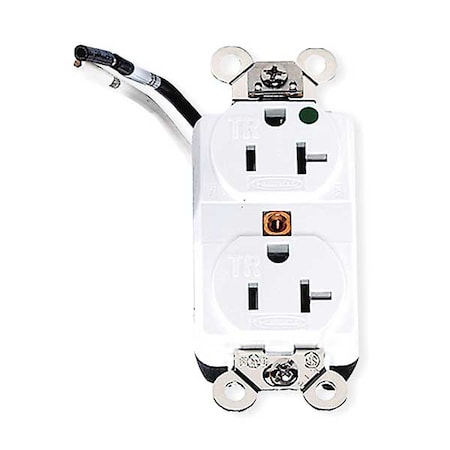 Hubbell Wiring Device-Kellems Straight Blade Receptacle, 5-20R, 20 A, 125V AC, 2 Pole, 3 Wire, Flush Mount, Single, White HBL8300SGWA