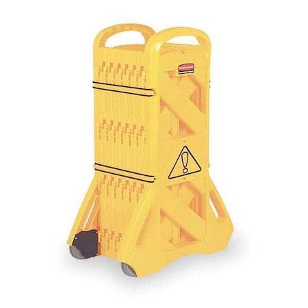 Zoro Select Portable Barricade, Polypropylene, 40" Height, 13 ft Length, 34 lb, Yellow FG9S1100YEL