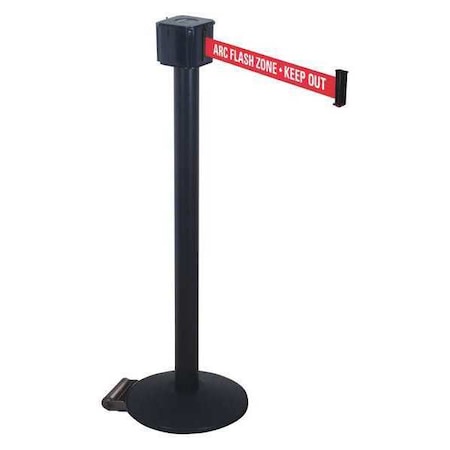 Retracta-Belt Barrier Post with Belt, Black, 30 ft Length, 40 in Post Height, ARC Flash Zone - Keep Out, Black PM412-30BA-ARC