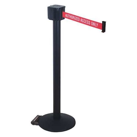 Retracta-Belt Barrier Post with Belt, Black, 30 ft Length, 40 in Post Height, Authorized Access Only, Black PM412-30BA-AAO