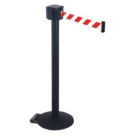 Retracta-Belt Barrier Post with Belt, Black, 30 ft Length, 40 in Post Height, Black PM412-30BA-RWD