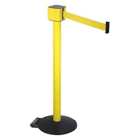 Retracta-Belt Barrier Post with Belt, Yellow, 30 ft Length, 40 in Post Height, No Legend, Yellow PM412-30YA-YW