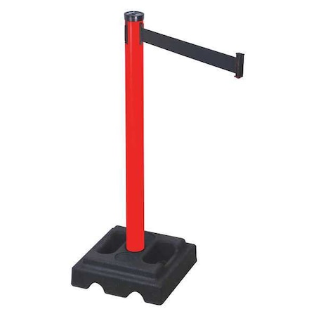 Retracta-Belt Barrier Post with Belt, Red, 10 ft Length, 40 in Post Height, Red 302PRD-BK