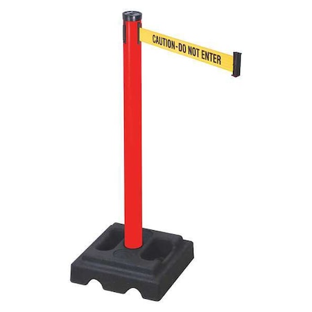 Retracta-Belt Barrier Post with Belt, Red, 10 ft Length, 40 in Post Height, Caution Do Not Enter, Red 302PRD-CAU