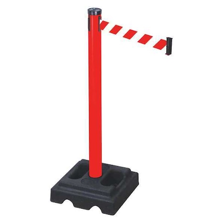 Retracta-Belt Barrier Post with Belt, Red, 10 ft Length, 40 in Post Height, No Legend, Red 302PRD-RWD