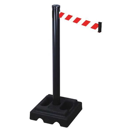 Retracta-Belt Barrier Post with Belt, Black, 10 ft Length, 40 in Post Height, Black 302PSB-RWD