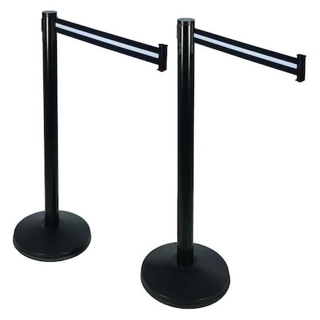 Retracta-Belt Prime Barrier Post with Belt, Black, 10 ft Length, 40 in Post Height, No Legend, Black 101SB-BW-2PK