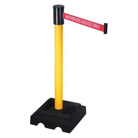 Retracta-Belt Barrier Post with Belt, Yellow, 15 ft Length, 40 in Post Height, Authorized Access Only, Yellow 322PYW-AAO