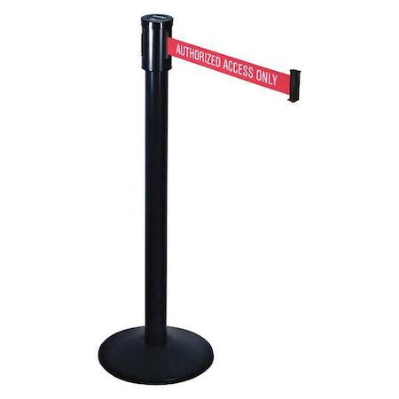 Retracta-Belt Barrier Post with Belt, Black, 15 ft Length, 40 in Post Height, Authorized Access Only, Black 321BA-AAO